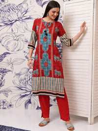 Vishudh Ethnic Motifs Printed Tie-Up Neck Sequinned Straight Kurta with Trousers