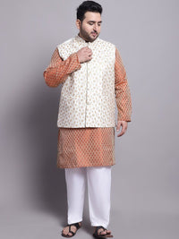 SOJANYA PLUS Ethnic Motifs Woven Design Kurta With Pyjamas & Nehru Jacket