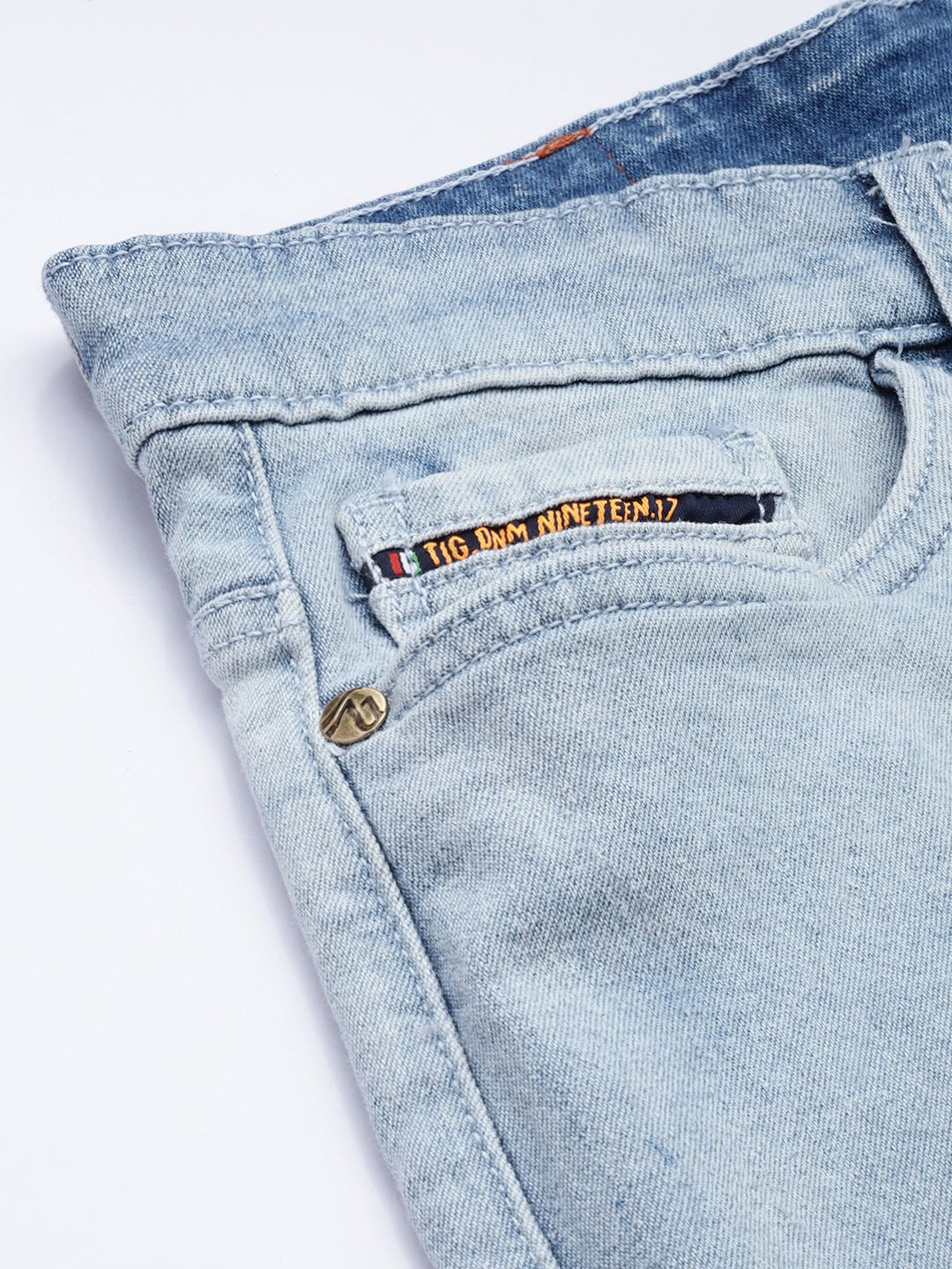 The Indian Garage Co Men Blue Slim Fit Mildly Distressed Ombre Stretchable Jeans