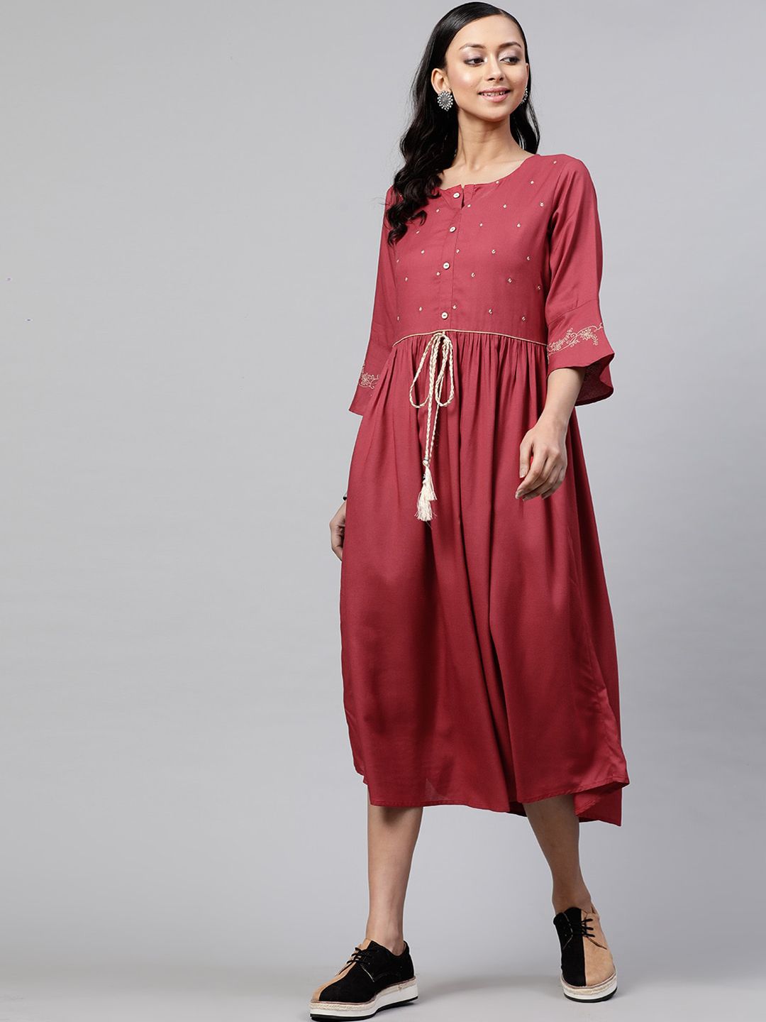 STREET 9 Women Maroon Solid A-Line Dress