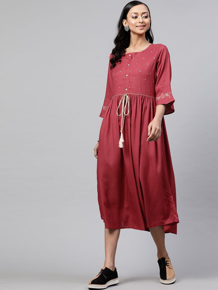 STREET 9 Women Maroon Solid A-Line Dress
