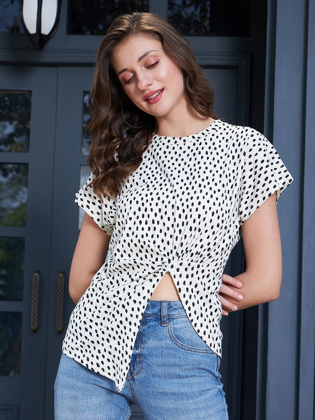 Berrylush Abstract Printed Cotton Top