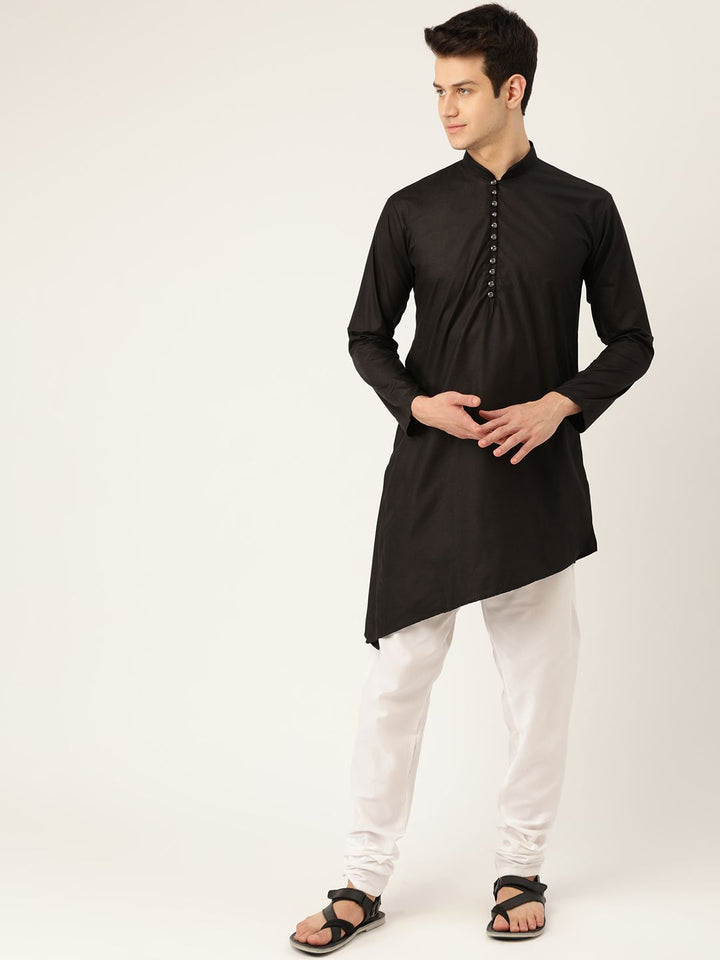 SOJANYA Men Black Solid Straight Kurta with Asymmetric Hem