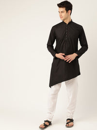 SOJANYA Men Black Solid Straight Kurta with Asymmetric Hem