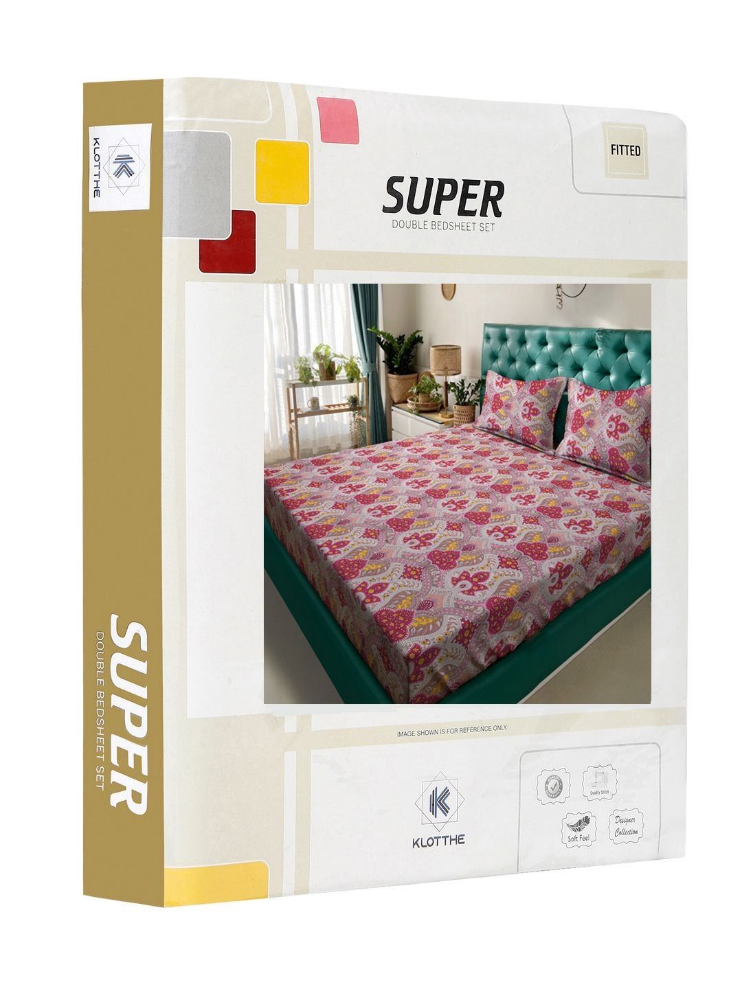 KLOTTHE Pink & Red Printed 300 TC Double King Dilengkapi Cadar Dengan 2 Sarung Bantal