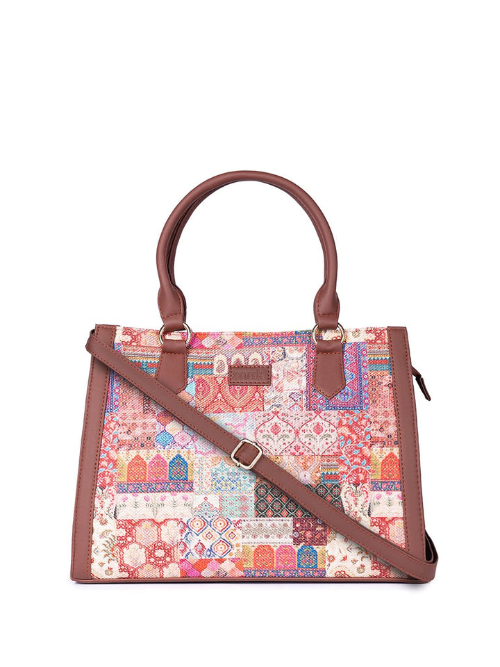 ZOUK Kutch Gamthi Printed Structured Jute Handheld Bag