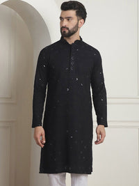 SOJANYA Mandarin Collar Thread Work Cotton Kurta