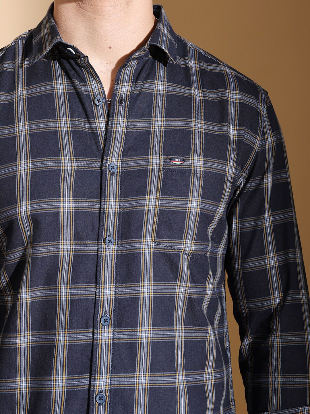 The Indian Garage Co Slim Fit Tartan Checked Twill Pure Cotton Casual Shirt