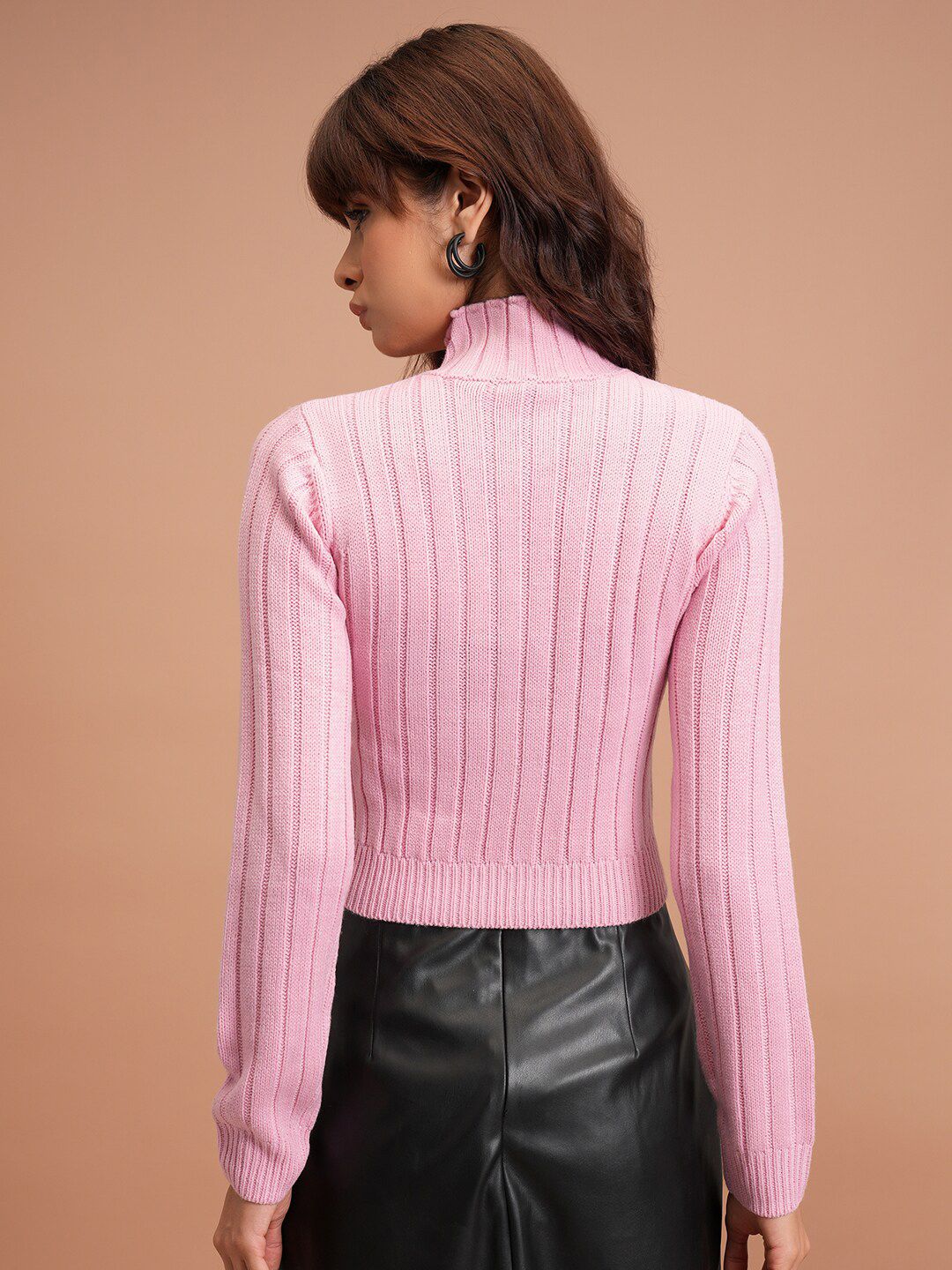 Tokyo Talkies Mock Collar Crop Acrylic Front-Open Sweaters