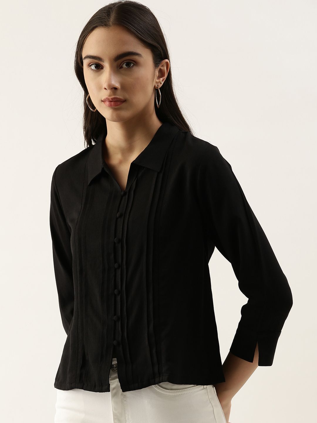 AND Black Solid Shirt Style Top