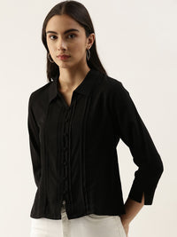 AND Black Solid Shirt Style Top