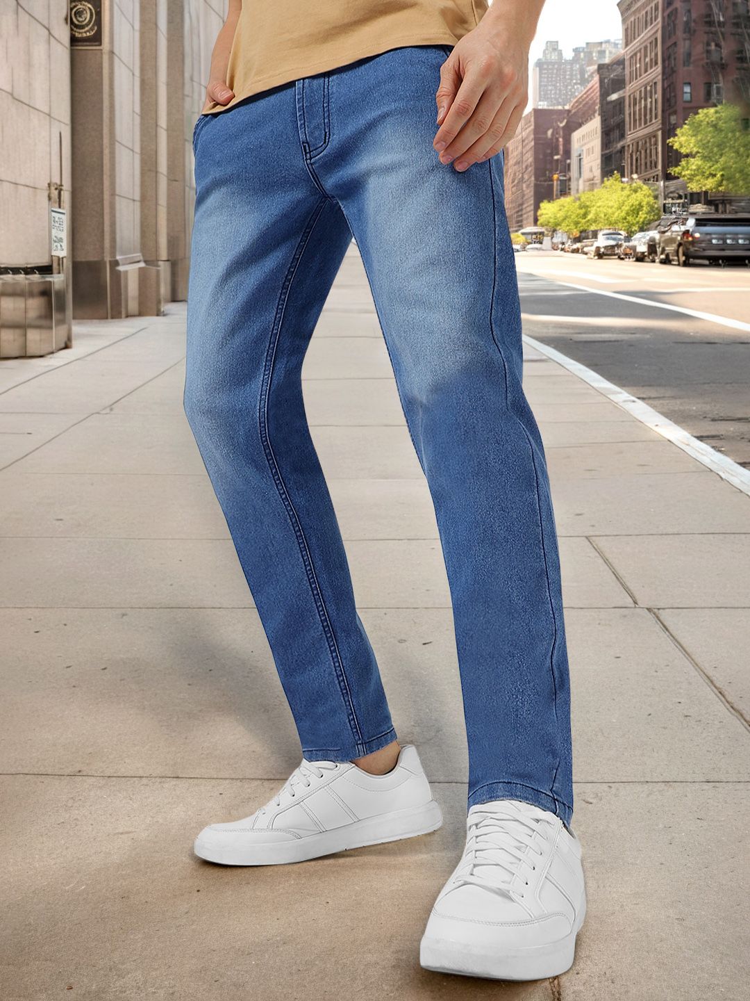 Urbano Fashion Men Blue Pure Cotton Slim Fit Heavy Fade Stretchable Jeans