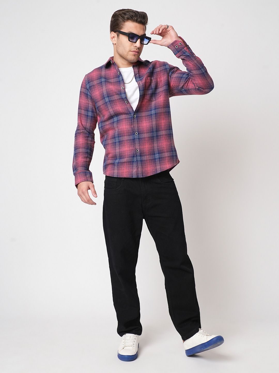 VASTRADO Men Classic Fit Spread Collar Checked Cotton Casual Shirt