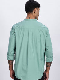 Eszett Long Sleeves Mandarin Collar Opaque Pure Cotton Regular Fit Casual Shirt