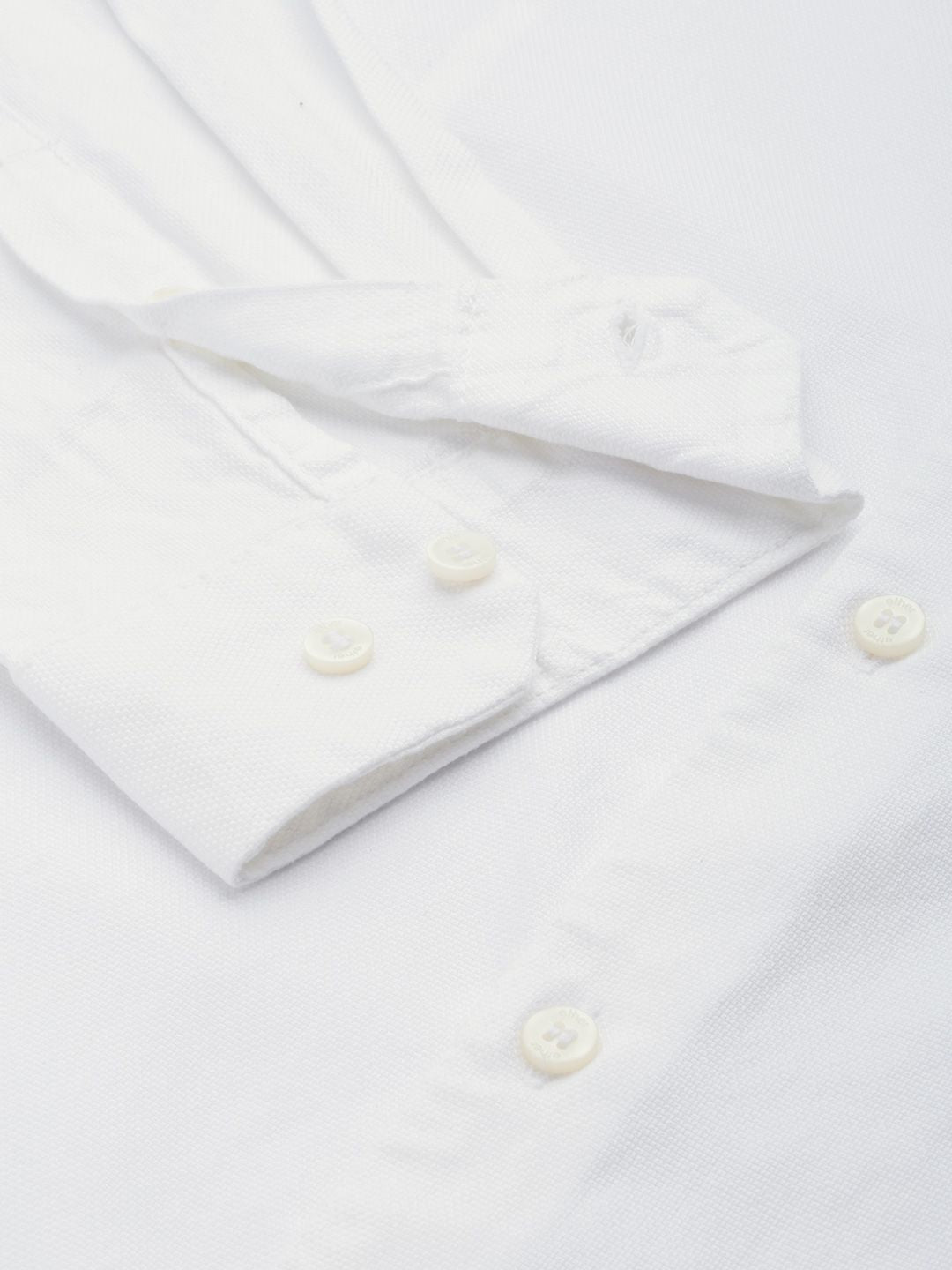 ether Men White Solid Mandarin Collar Casual Shirt