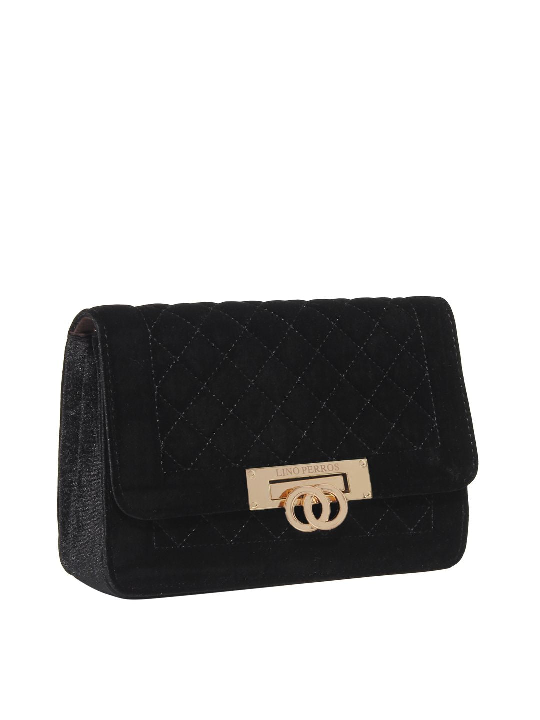Lino Perros Black Quilted Sling Bag with Velvet Finish