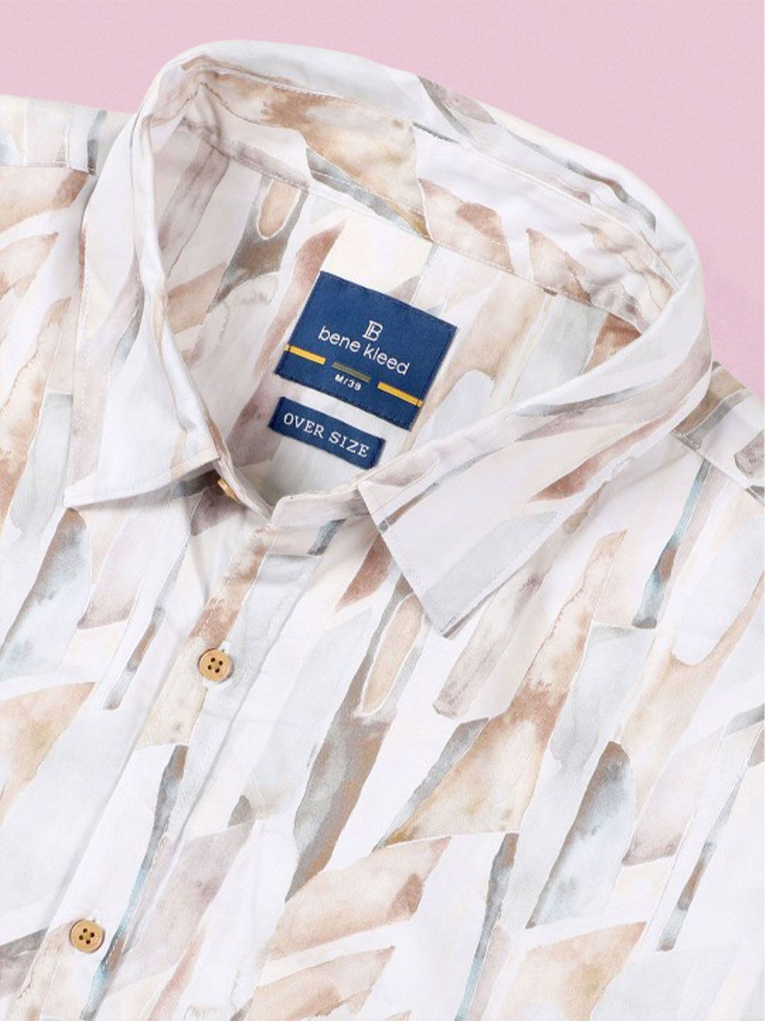 Bene Kleed Men Classic Spread Collar Abstract Printed Cotton Oversized Casual Shirt