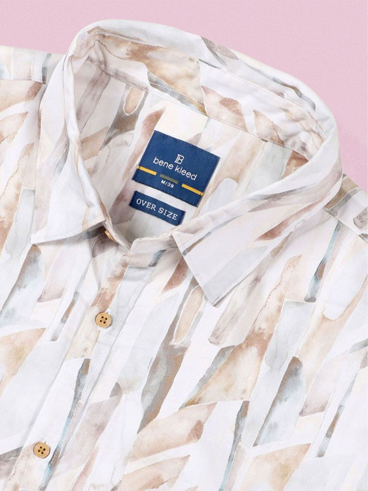 Bene Kleed Men Classic Spread Collar Abstract Printed Cotton Oversized Casual Shirt