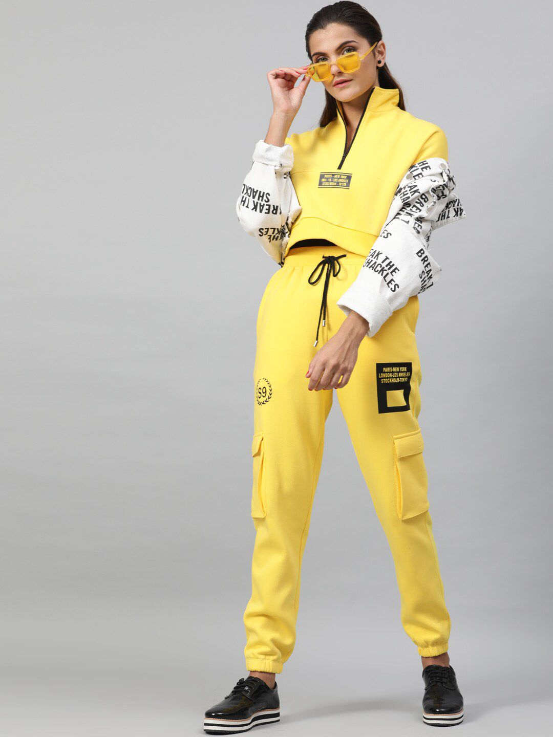 STREET 9 Women Yellow Solid Crop Sweatshirt