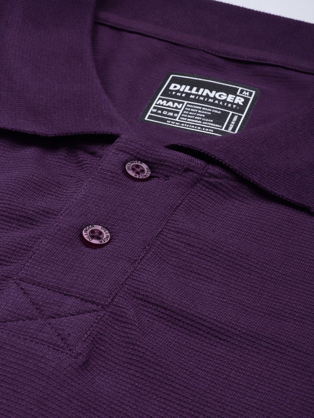 DILLINGER Men Solid Honeycomb Structure Oversized Cotton Polo T-Shirt