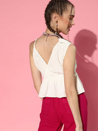 SASSAFRAS Women White One Shoulder Ruffles Empire Top