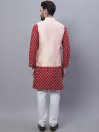 SOJANYA Embroidered Straight Kurta With Churidar And Nehru Jacket