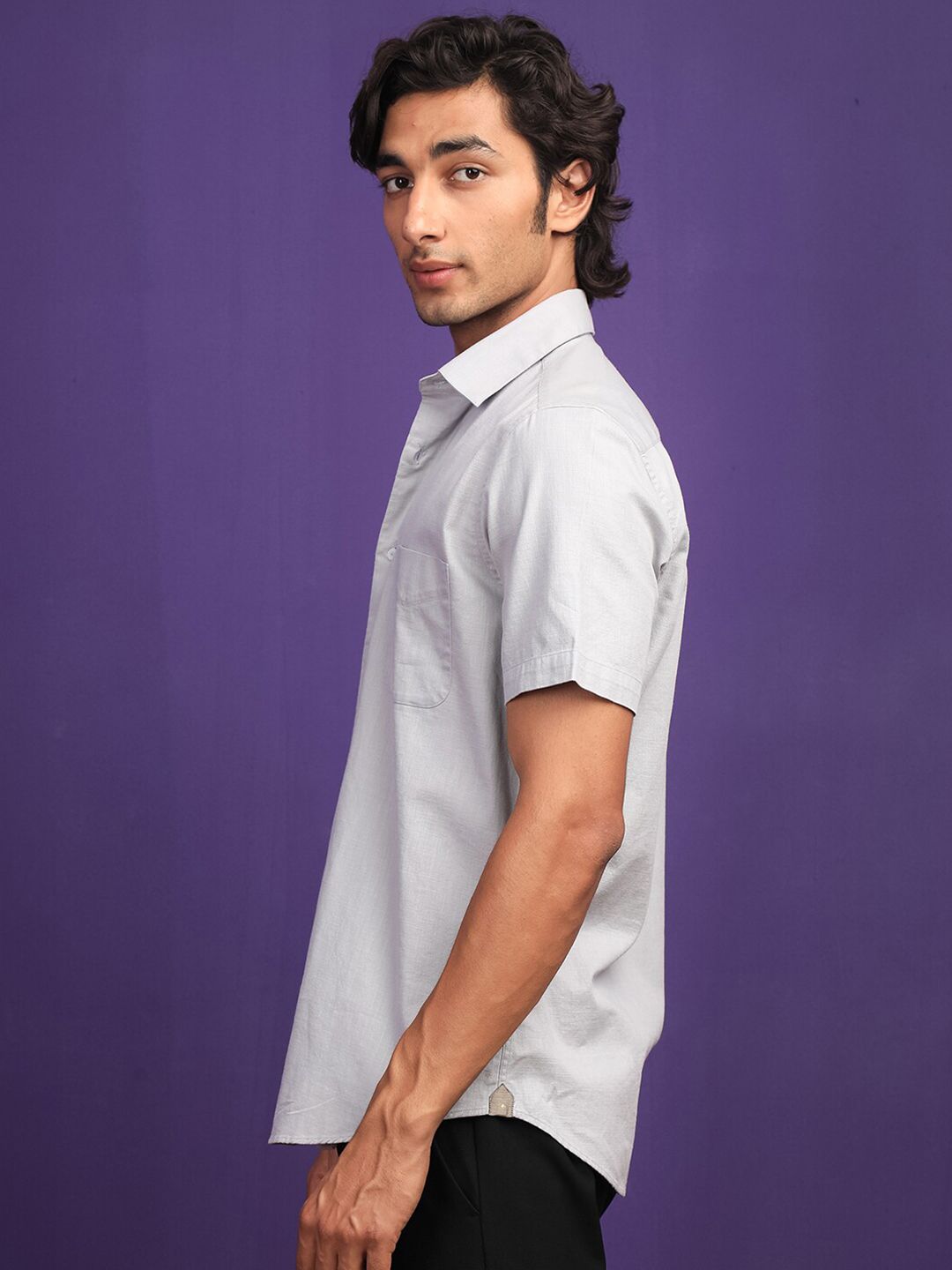 RARE RABBIT Men Darwin Slim Fit Spread Collar Cotton Shirt