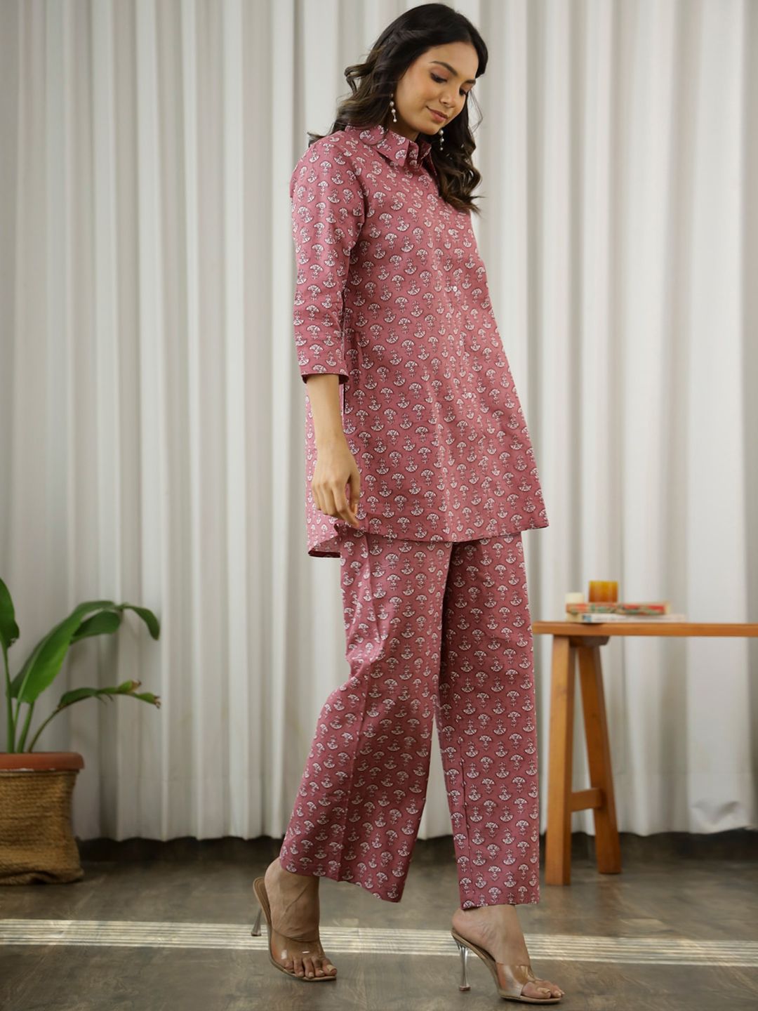 SANSKRUTIHOMES Floral Printed Pure Cotton  Tunic With Palazzo