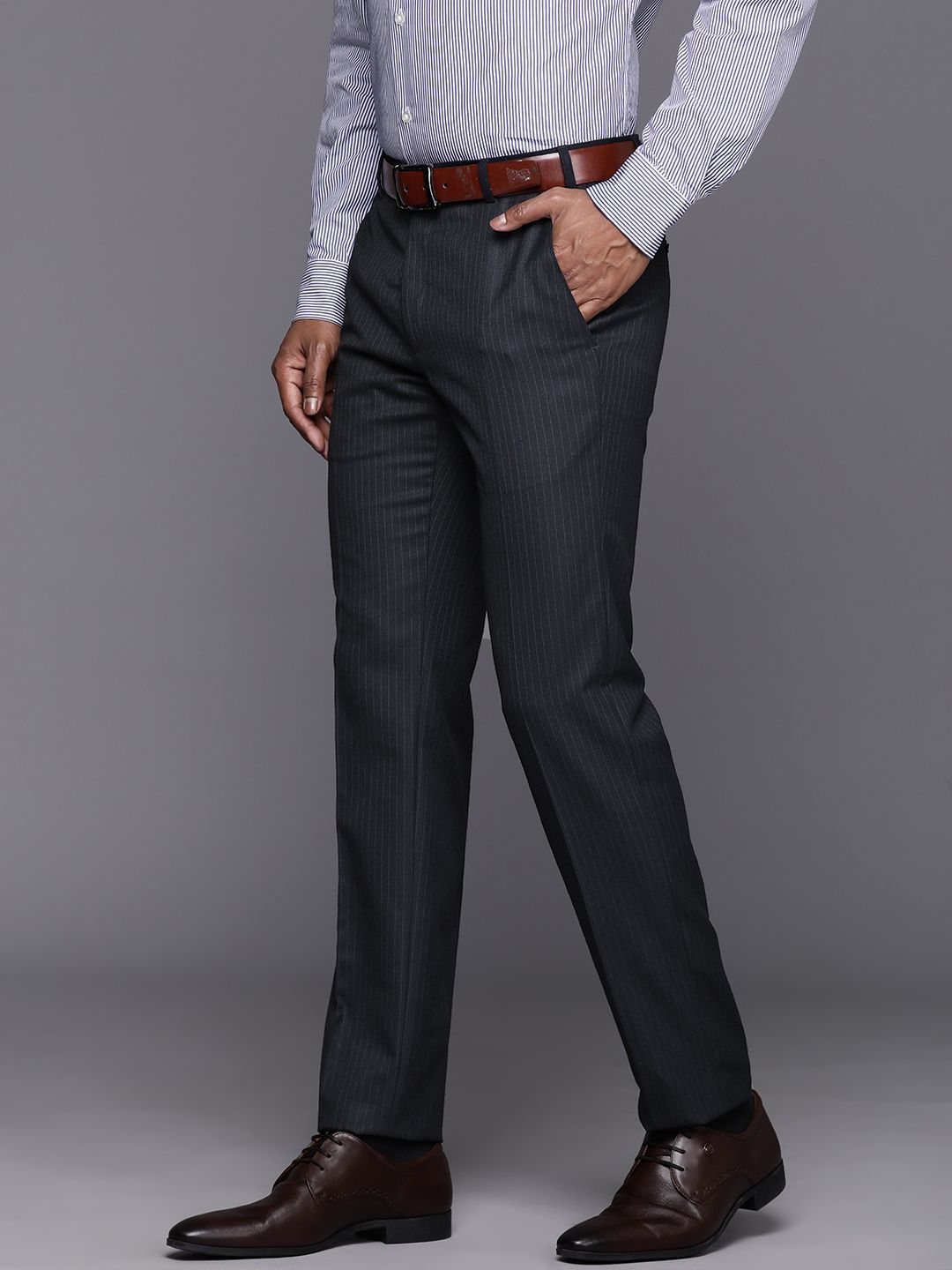 Raymond Men Striped Slim Fit Trousers