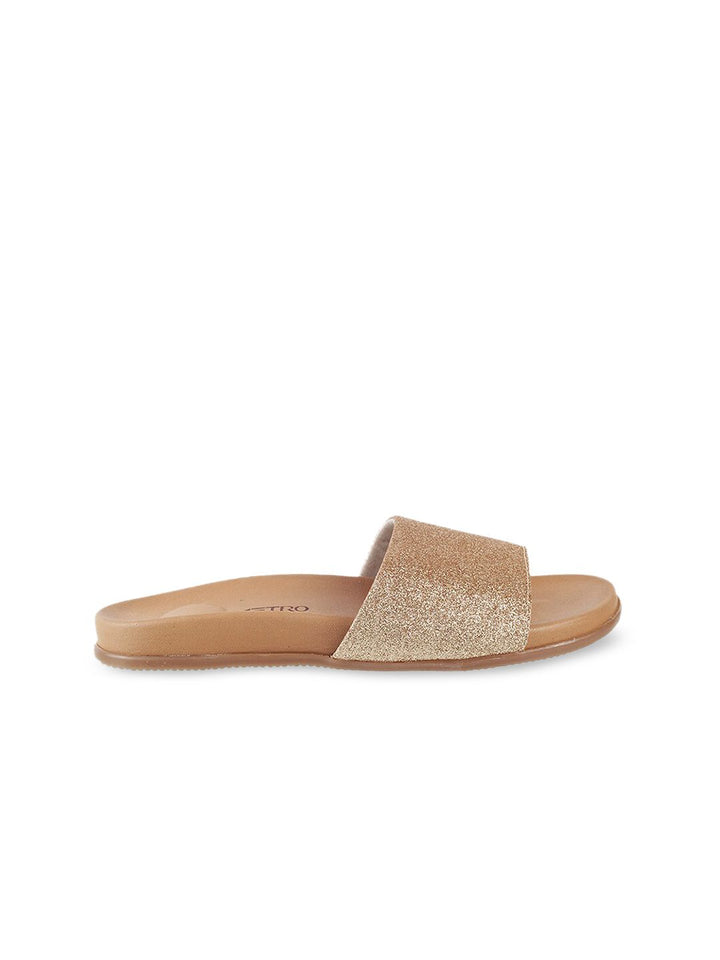 Metro Women Gold-Toned Embellished Open Toe Flats