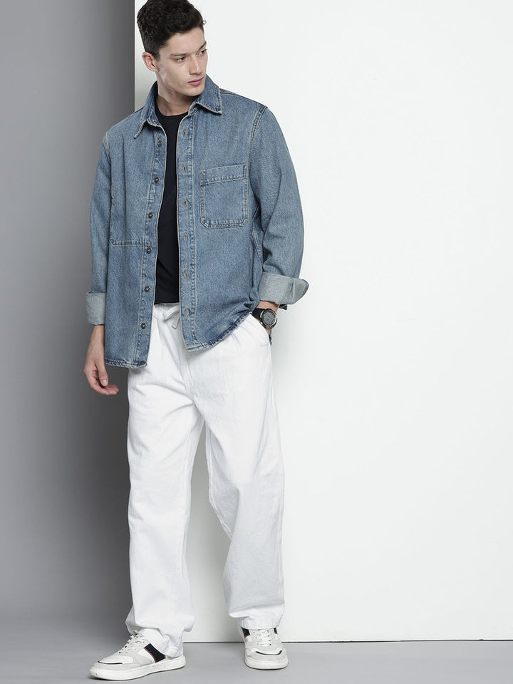 The Indian Garage Co Men Pleated Relaxed Fit Pure Cotton Jeans