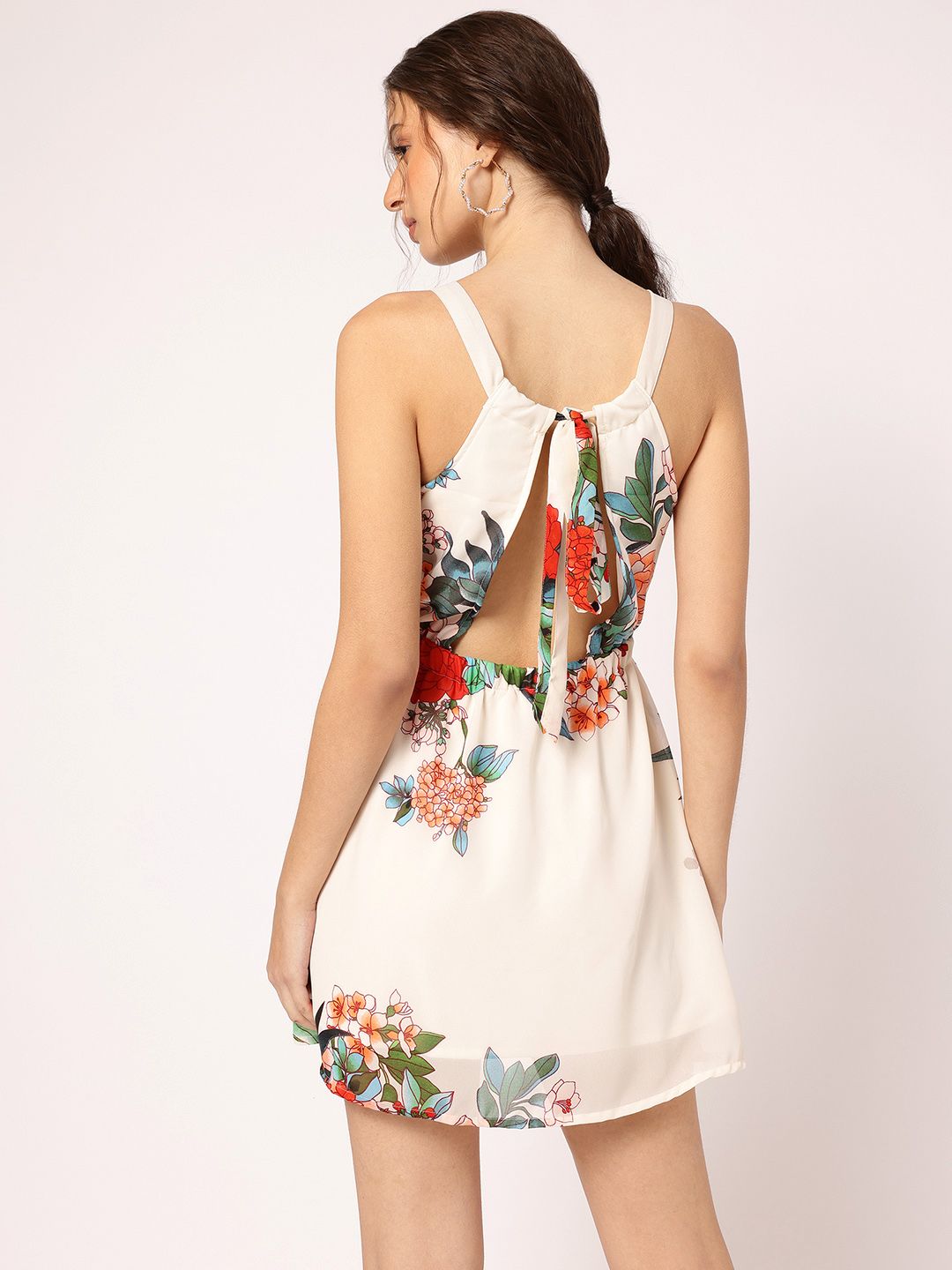 DressBerry Radiant Rarity Floral Print Backless Mini A-line Dress With Cinched Waist