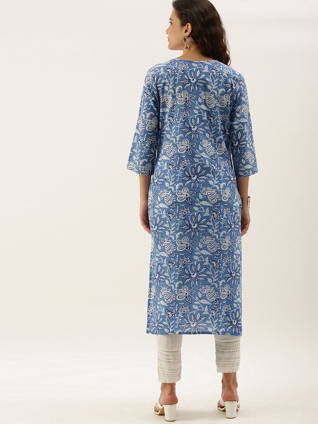 Anouk Women Blue & White Ethnic Motifs Printed Kurta