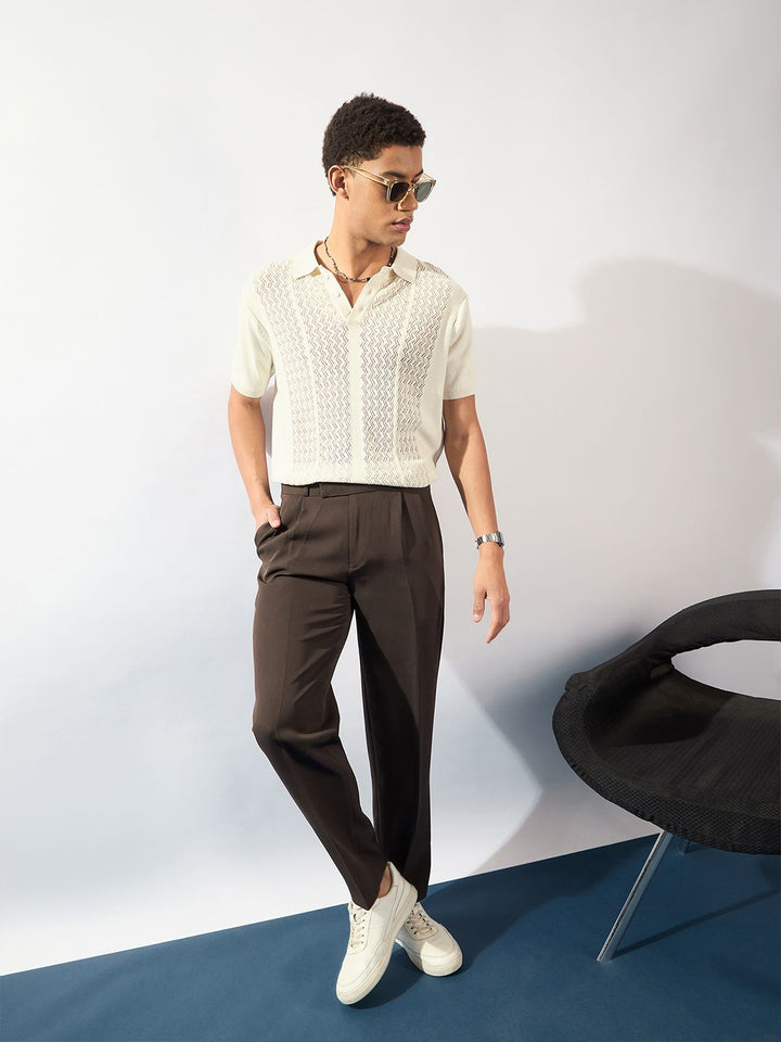 DENNISON Men Textured Semi Sheer Polo Collar Stretchex T-shirt