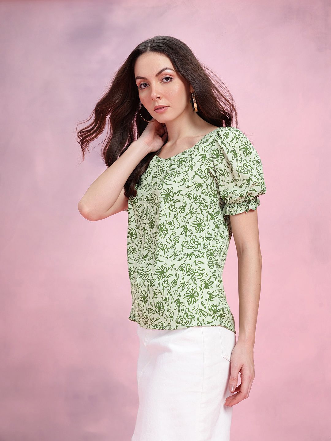 DressBerry Floral Print Puff Sleeve Top