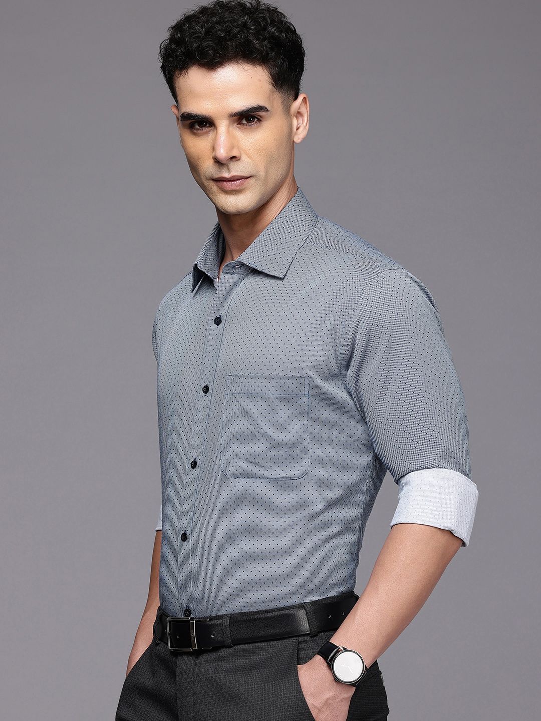 Raymond Slim Fit Geometric Printed Pure Cotton Formal Shirt