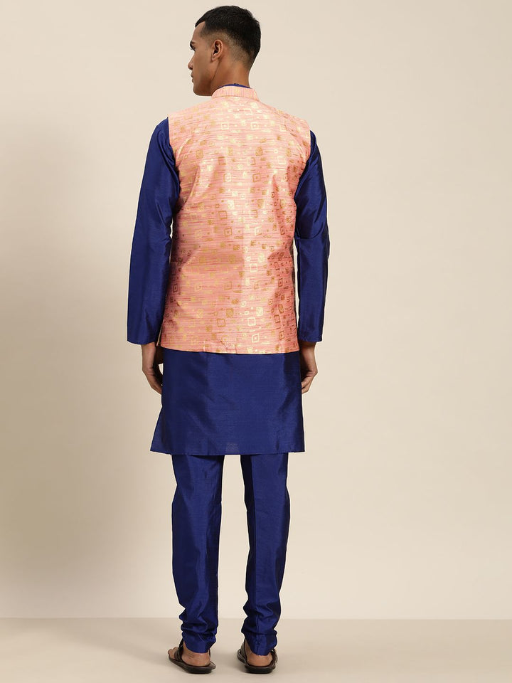SOJANYA Men Navy Blue Kurta with Churidar with Nehru Jacket