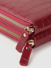 Lino Perros Maroon Croc Textured Structured Sling Bag with Detachable Sling Strap