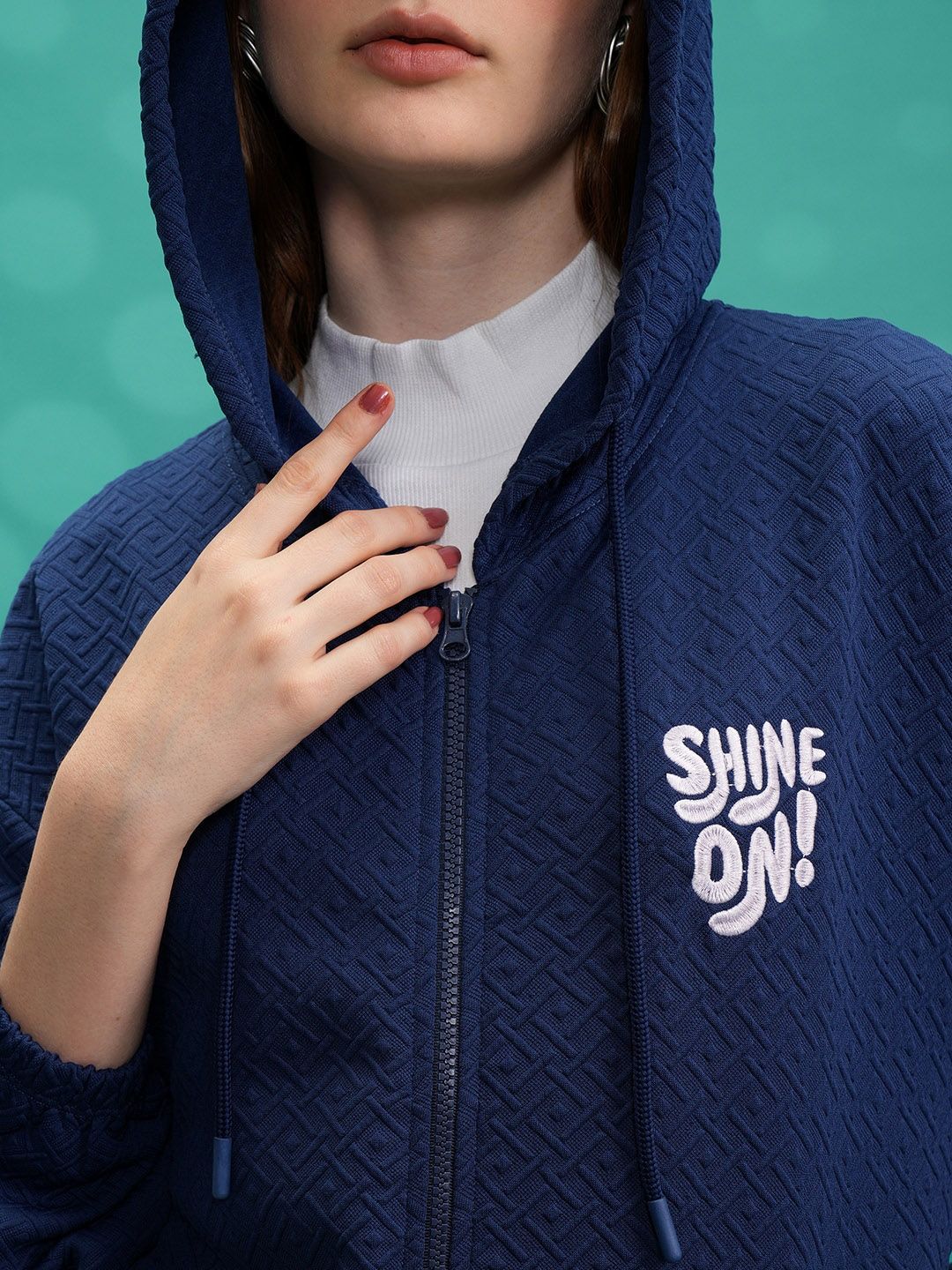 Tokyo Talkies Navy Blue Hooded Sweatshirt With Trousers Co-Ords