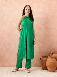 all about you Halter Neck High Slit Kurta with Trousers