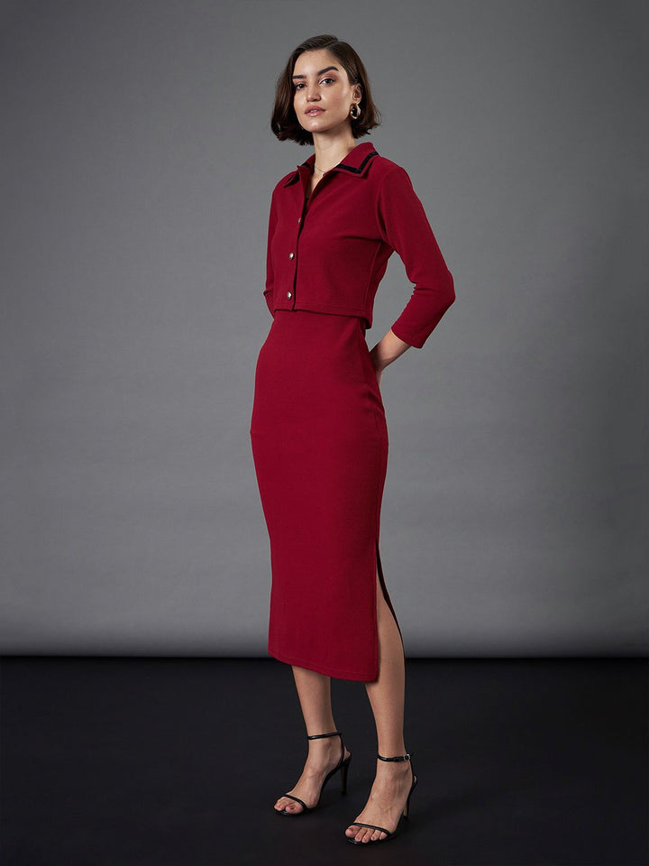 SASSAFRAS worklyf Shirt Collar Sheath Midi Dress