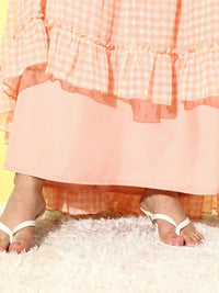 QUIERO Women Classic Peach Checked Summer Gingham Dress