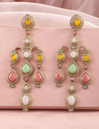 Rubans 22k Mehandi Mehandi Gold-Plated Classic Gemstone & Zirconia Studded Chandelier Earrings