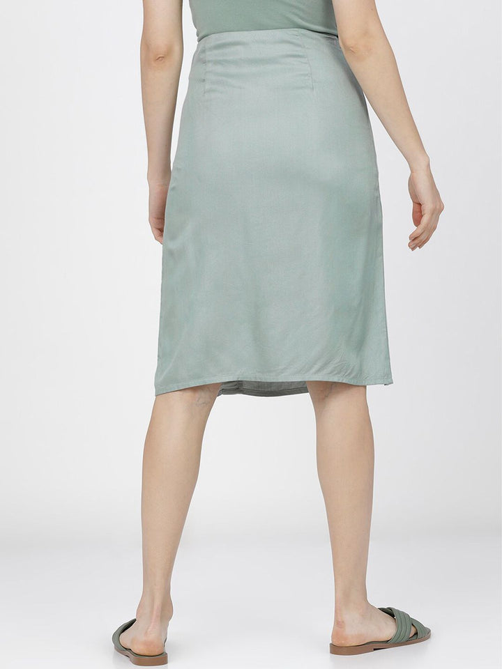 Tokyo Talkies Women Green Solid Midi-Length Wrap Skirt