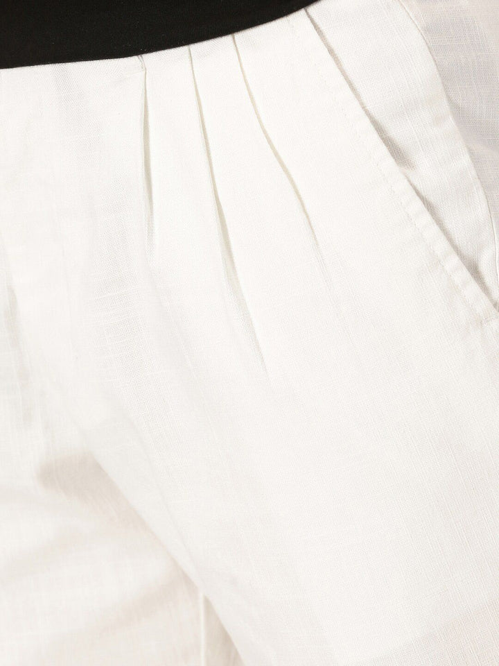 Thomas Scott Men Smart Pleated Linen Cotton Chinos Trousers