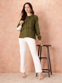 all about you Pin Tucks Raglan Sleeves Casual Shirt