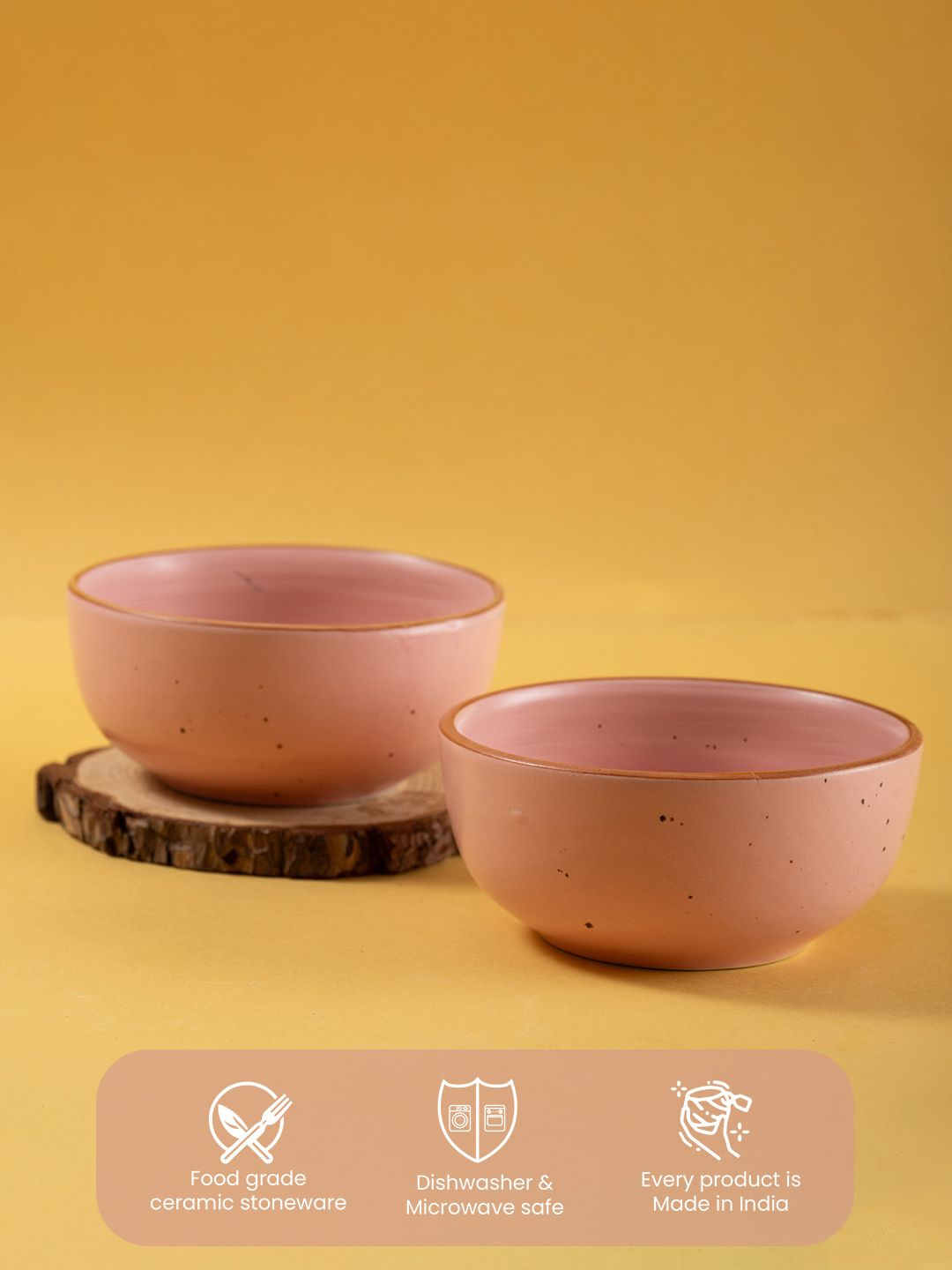 URBAN SPACE Pink 2 Pieces Printed Matte Dishwasher and Microwave Safe Bowls