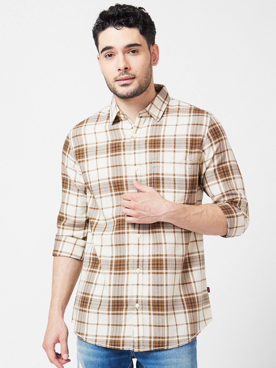 Spykar Classic Tartan memeriksa baju kasta Kain