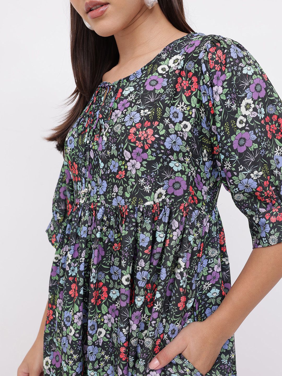 DressBerry DressBerry Live Simply Floral Printed Gathered A-Line Mini Dress