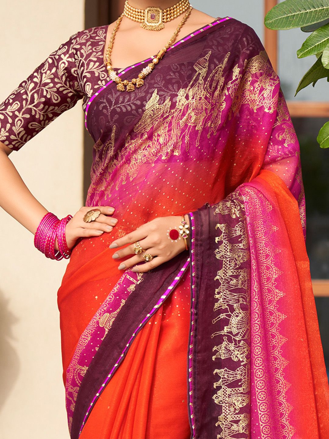Saree mall Ethnic Motifs Zari Poly Chiffon Sarees